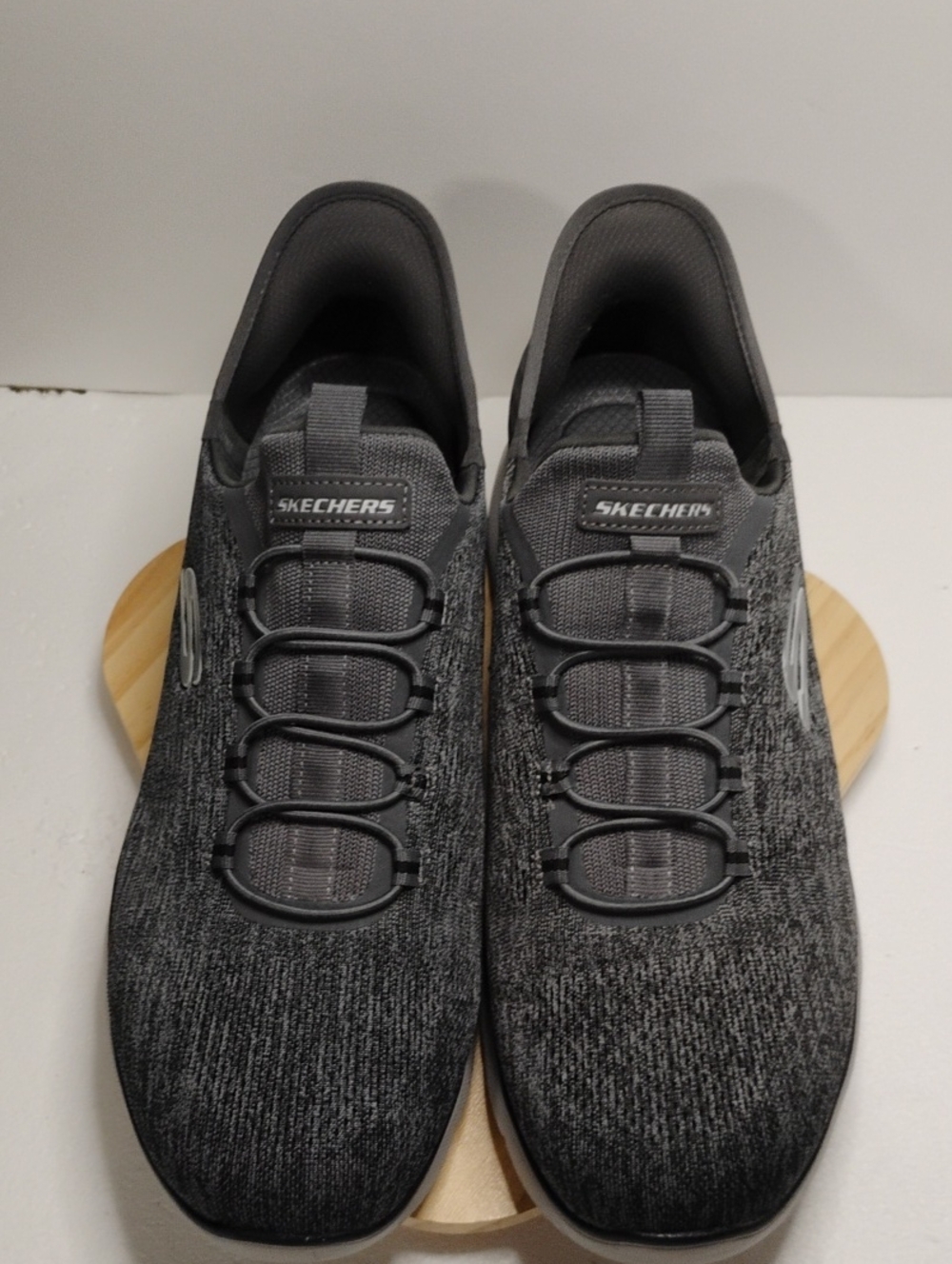 Skechers Men's Knit Slip-On Sneakers in Charcoal/Black